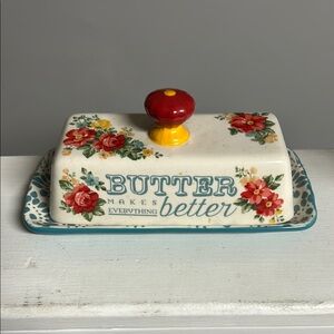 Pioneer woman Floral Butter Dish with Red and Yellow Accents